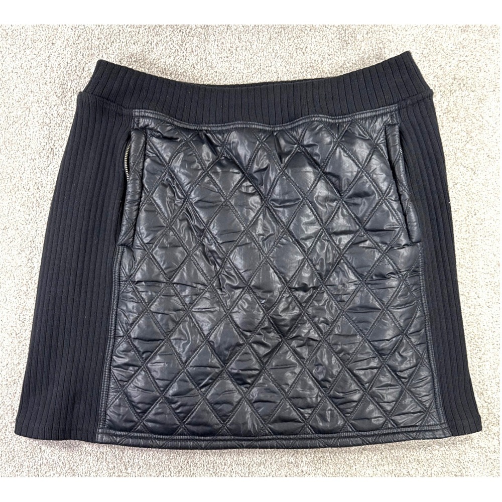Prana Diva Skirt Black Quilted Fleece Lined Ribbed Knit Mini Womens L